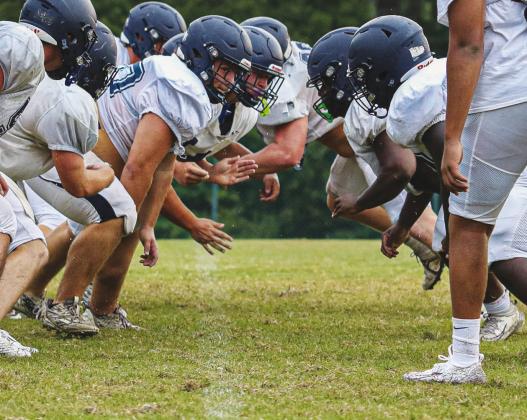 JMA players participated Monday in their first padded practice of the season at Trojan Field in Milledgeville.