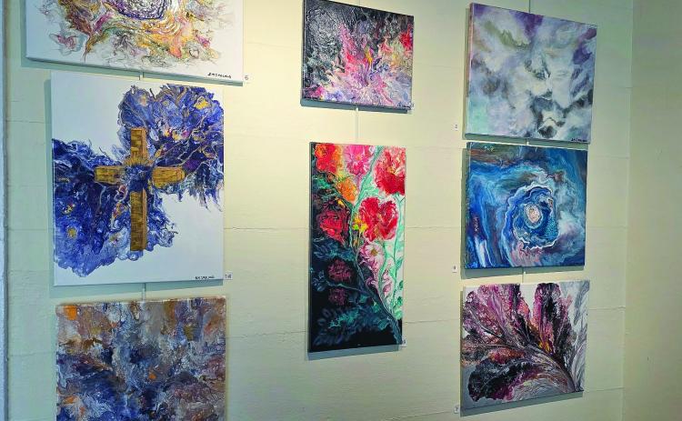 Sandy MacPherson-Ireland’s acrylic paintings combine the “fluid pour” technique with abstract concepts and scene painting. CONTRIBUTED