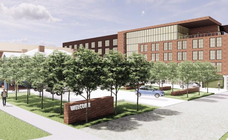 A conceptual drawing of a Hilton Hotel that would be located on North Jefferson Street in downtown Milledgeville. COURTESY OF LORD AECK SARGENT