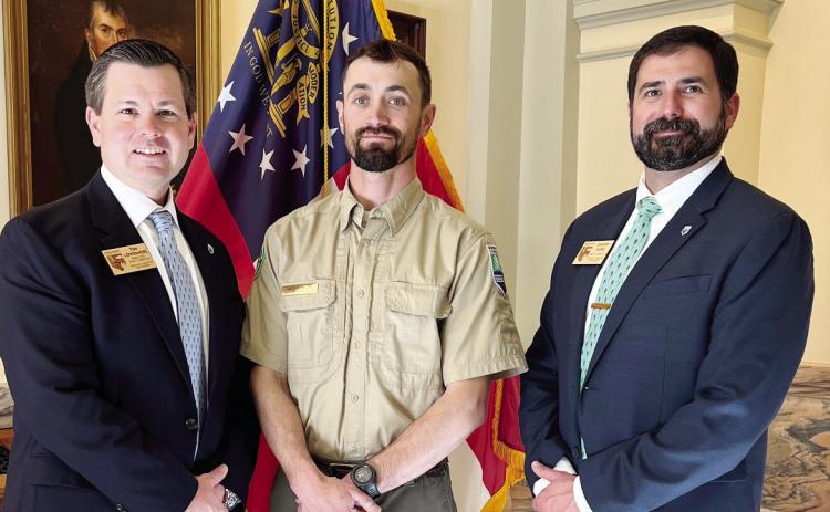 L-R: GFC Director Tim Lowrimore, awardee Jason McMullen and Johnny Sabo. CONTRIBUTED
