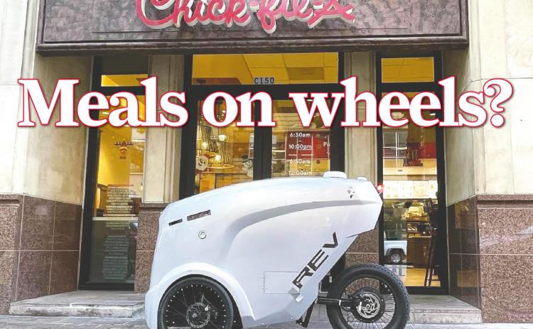 Refraction AI’s three-wheeled autonomous robot is being tested at restaurants in California, Florida and Texas. NATION’S RESTAURANT NEWS