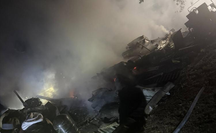 The shed was fully engulfed when firefighters arrived to the scene. | COUTESY OF BCFR