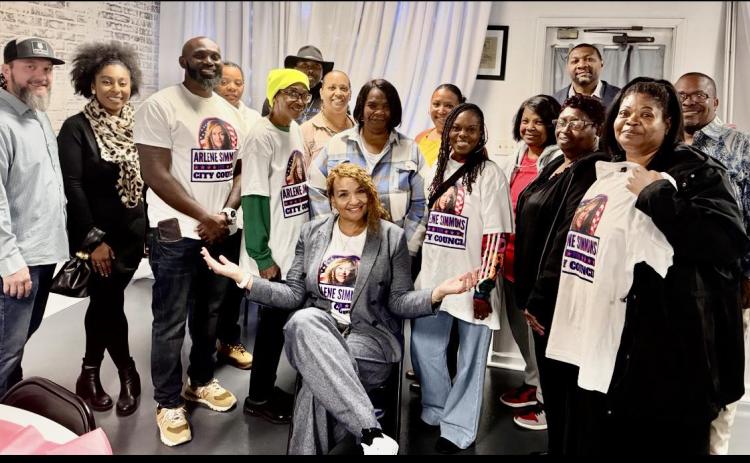 Arlene Simmons pictured last month with voters, thanking them for their support. | COURTESY OF ARLENE SIMMONS’ FACEBOOK 