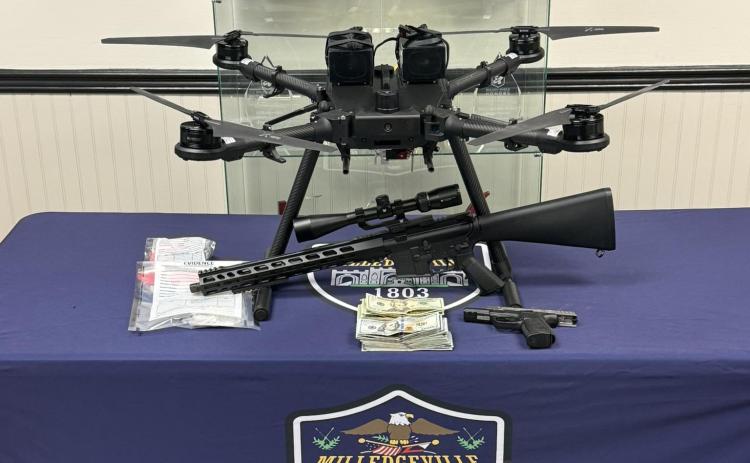 K9 Diesel and the Milledgeville Police Department drone unit successfully disrupted a contraband drop intended for Baldwin State Prison. | COURTESY OF MILLEDGEVILLE POLICE DEPARTMENT