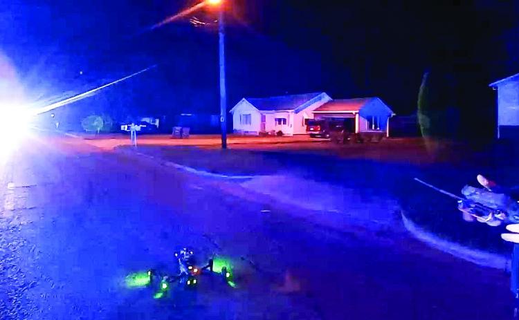 Milledgeville Police Department Sgt. Brandon Crawford uses his departmentissued drone to locate Antonio and Shawn Spencer hiding in the woods. Courtesy of Milledgeville Police Department