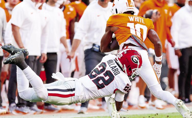 Junior defensive back Javon Bullard recorded six tackles and a pass deflection in Georgia’s 38-10 win over Tennessee. COURTESY OF UGA ATHLETICS