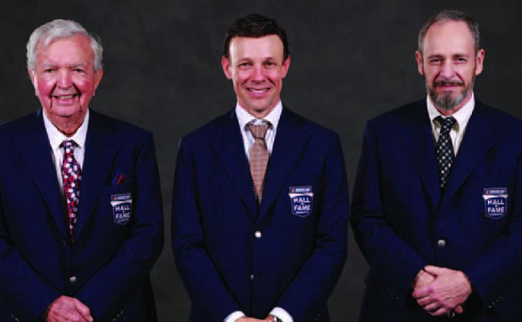 NASCAR Hall of Fame inductees Hershel McGriff (from left), Matt Kenseth and Kirk Shelmerdine pose for a photo following the HoF Induction Ceremony at Charlotte (N.C.) Convention Center Friday. Jared C. Tilton/Getty Images