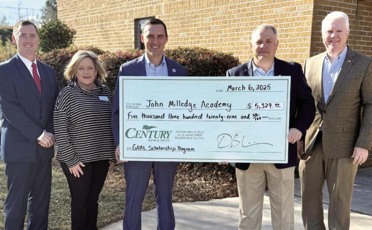 John Milledge Academy receives the GOAL check from Century Bank and Trust. CONTRIBUTED