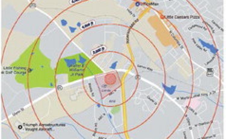 The radius of the fireworks. CONTRIBUTED
