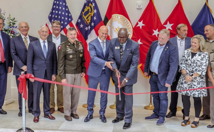 NewDay USA representatives, Georgia Military College and community leaders cut the ribbon to open the NewDay USA  Center of Leadership at Georgia Military College.