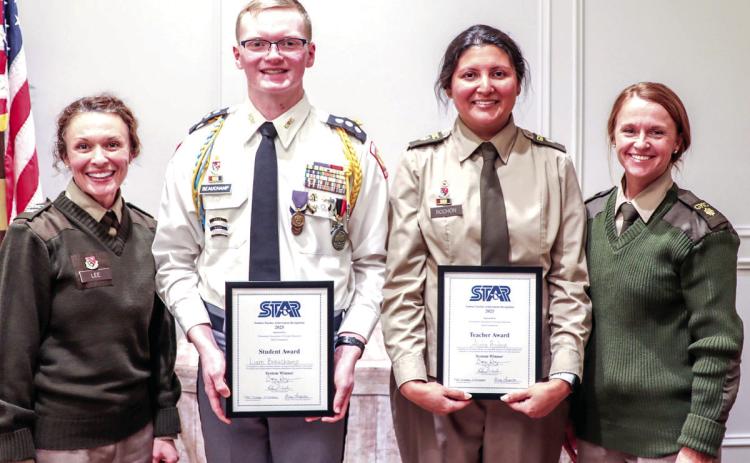 L-R: Col. Amy Lee, Cadet Liam Beauchamp, Major Alisha Rochon, and Maj. Rachel Turner stand together following the ceremony. COURTESY OF GMC