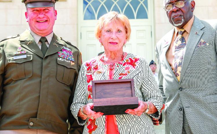 Lt. Col. Marvin Layfield’s sister, Inez Hawkins (center), accepted the award on behalf of her late brother. CONTRIBUTED
