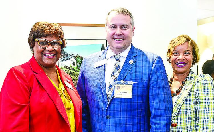 Several Georgia state legislators attended the Teacher Pipeline Summit Wednesday at GCSU. From left: Dist. 67 Representative Lydia Grace, Dist. 9 Representative Will Wade, and Dist. 39 Senator Sonya Halpern. COURTESY OF GCSU