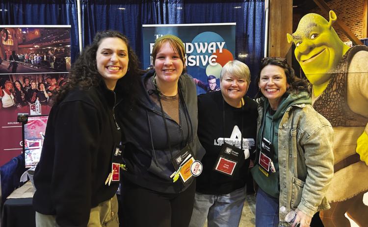 L-R: Helen Garcia-Carreras, Emma Elwood, Vickie Spivey, and Lora Garcia-Carreras of The Arts Barn and The Plaza staffed the Broadway Intensive booth for the Georgia Junior Thespian Conference last month in Milledgeville. CONTRIBUTED
