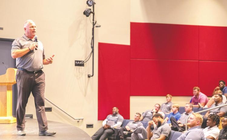 GMC Football Head Coach Rob Manchester spoke about the importance of perseverance not only in football but in anything that happens over the course of a lifetime. JOEL WHITE/Staff