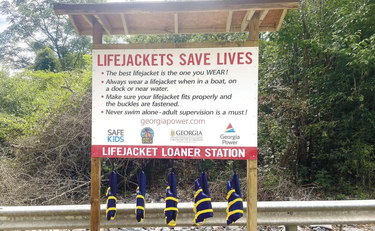 The new Lifejacket Loaner Station at the Sinclair Dam Boat Ramp. ADAM HEAGY/Oconee Outfitters