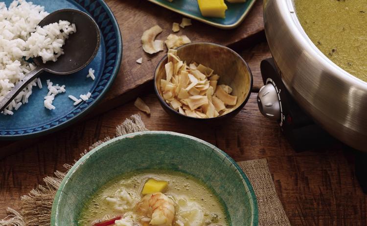 Caribbean Hot-Pot Broth with Papaya Pica Sauce
