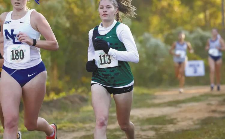 The Georgia College &amp; State University women’s cross-country team finished fourth at the 2025 Peach Belt Conference Championship. COURTESY OF GCSU