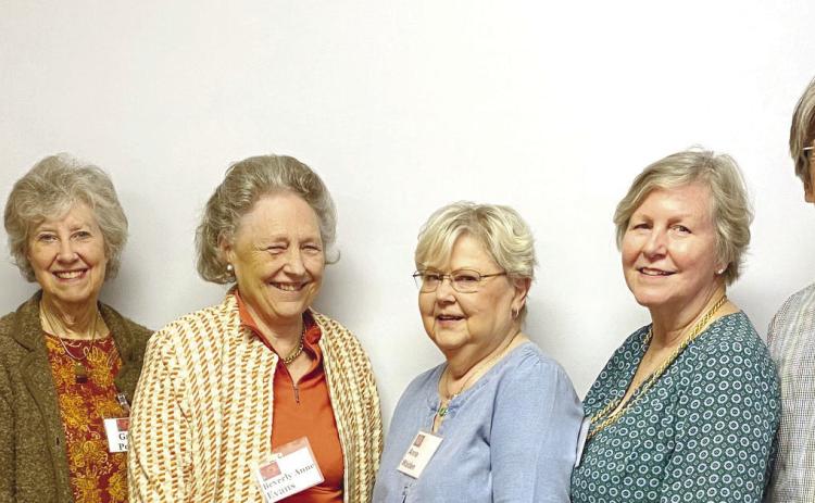 It was an interesting day of architectural history for The Milledgeville Garden Club members as Jim Barfield (speaker) and Walter Elliott (photographer) presented a slide presentation on Mid-Century Macon Homes’ built over Streams with beautiful breathtaking Gardens. Pictured from left with hostesses are Jim Barfield, Gail Pohl, Beverly Anne Evans, Anne Walden, Carol Grant and Walter Elliott. CONTRIBUTED
