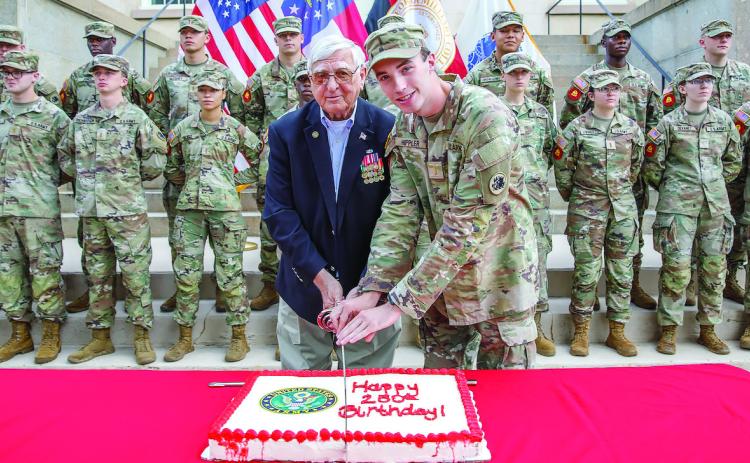 Georgia Military College commemorated the 250th Birthday of the United States Army by cutting a cake during the ceremony on main campus. COURTESY OF GMC