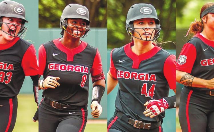 Pictured are, from left, All-SEC First Team Sarah Mosley; All-SEC First Team Jada Kearney; All-SEC First Team Lacey Fincher; and All-SEC Second Team Sydney Kuma. MCKENZIE MILES/UGA ATHLETICS