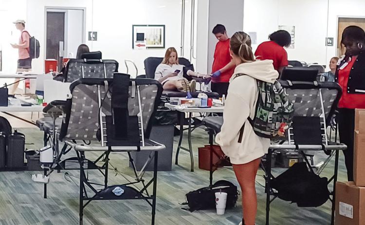 Red Cross Blood Drive donors were led to stations set up in the Maxwell Student Union’s Donahoo Lounge to give blood. CONTRIBUTED