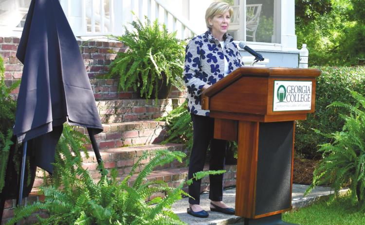 Cathy Cox speaks about the significance of historic landmarks and how Andalusia Farm is one that GCSU is very proud of. Photos by BAILEY BALLARD/Staff