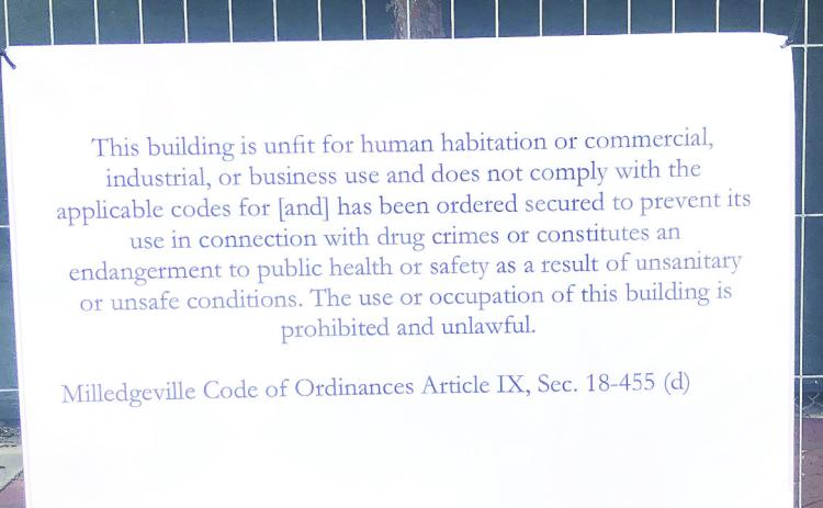 Notice was posted at the Wayne Street address notifying the public that the building is “unfit for human habitation.” GREENBERRY MOORE/Staff