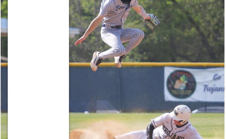 Sophomore Asa Wall had a 14-game on-base streak end in the Trojans 13-1 loss to Stratford Academy last Tuesday in Milledgeville. TREY NORRIS/Staff