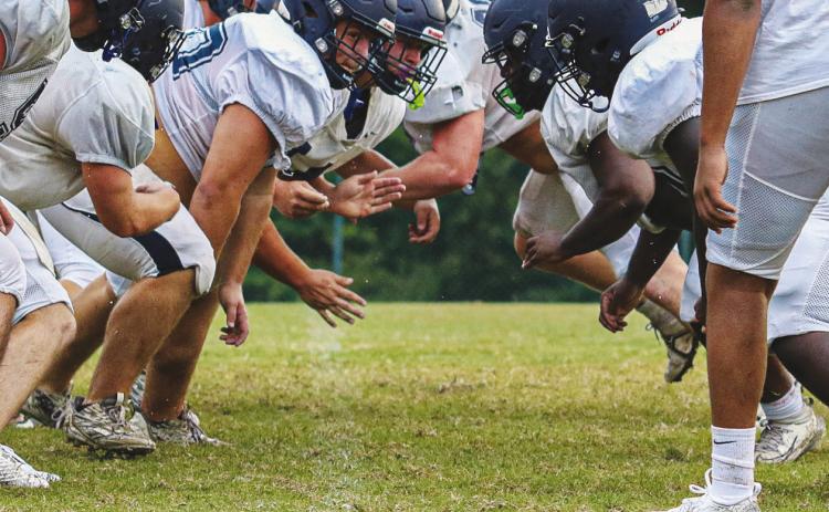 JMA players participated Monday in their first padded practice of the season at Trojan Field in Milledgeville.