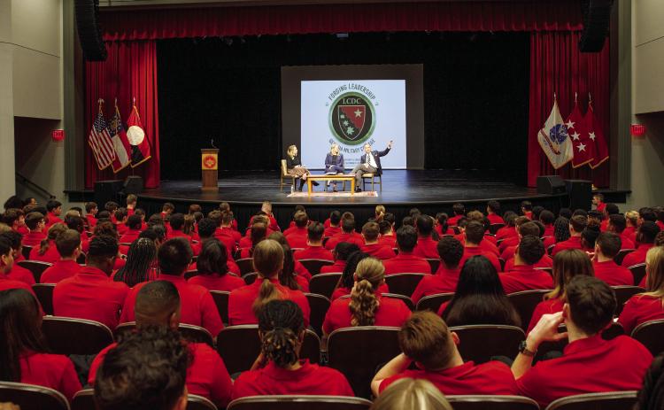 MG Bobby Christine, GMC alumnus and Columbia County Judicial Circuit’s district attorney, along with Gretchen Corbin, president and CEO of the Georgia Lottery Corporation, contributed to a panel discussion that left a lasting impression on the Cadets’ understanding of leadership. COURTESY OF GMC