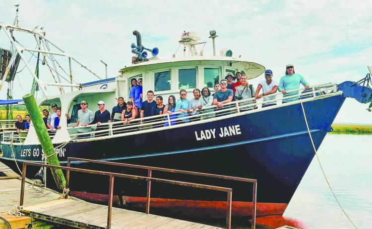 Students spent time on a commercial trawler, where they got to see in practice commercial fishing and learned more about the industry directly from professional fishermen on Jekyll island. COURTESY OF GMC