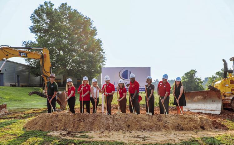 (L-R): Brandon Burgess, president of Landmark Construction & Development, LLC, Millie Parke, GMC vice president of Auxiliary & Facility Operations, Pam Grant, GMC vice president of the Office of Advancement, Barb Rion, GMC Foundation chair, Lt. Gen. William B. Caldwell IV, USA (Ret), GMC president, GMC Col. Amy Lee, GMC Prep School principal, George Hogan, GMC Board of Trustees chair, Mary Parham-Copelan, mayor of Milledgeville, Rusty Courson, GMC Prep School athletic director, and Kayla Waddell, GMC Prep s