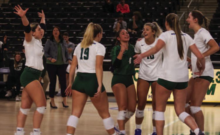 Bobcats celebrate after scoring a point. Courtesy of GCSU