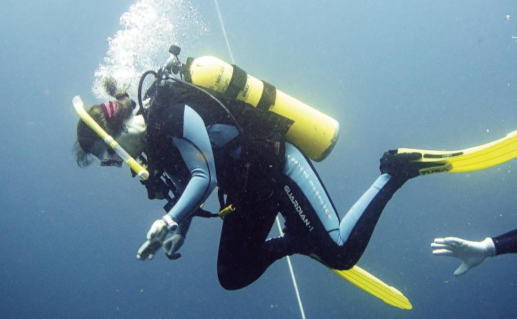 Four students in Georgia Military College’s biology club identified a non-native fish to the Gulf of Mexico during their underwater fish survey July 17-19 near Panama City Beach. COURTESY OF GMC