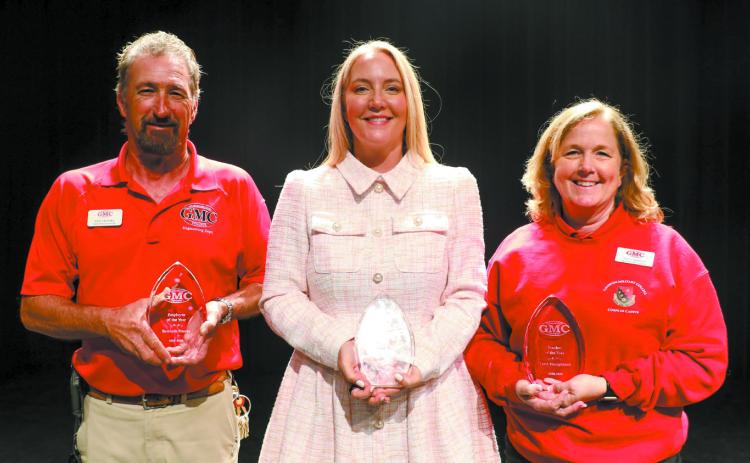 Maj. Ken Franks, Maj. Terri Youngblood, and Dr. Melissa Willis accept their Employee of the Year awards. COURTESY OF GMC