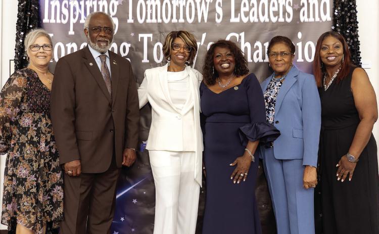 L-R: Gina Whitaker, State Representative Floyd Griffin, Mayor Mary Parham-Copelan, GCF Executive Director Evalena B. Flournoy, Nathalie Griffin, and Milledgeville City Council member Shonya Mapp. CONTRIBUTED