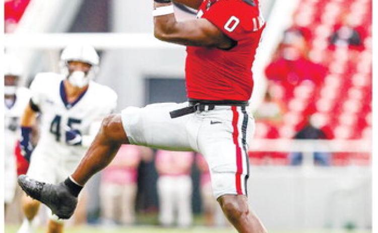 Georgia tight end Darnell Washington (0) had two catches for 33 yards against Samford at Sanford Stadium in Athens Saturday. ADAM WALSH/UGA Athletics