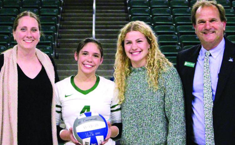 Head Coach Abigail King, Alanis Bernis, Assistant Coach Anna Clark and Director of Athletics Wendell Staton. COURTESY OF GCSU