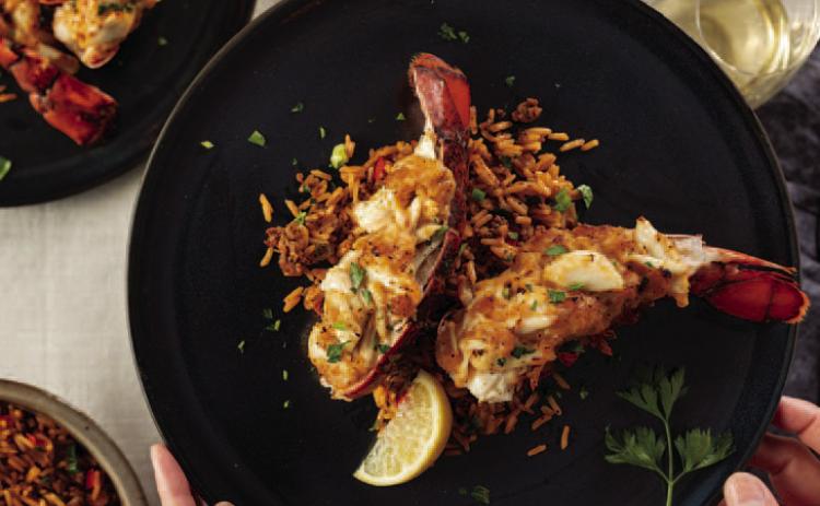 Crab Stuffed Lobster Tails with Dirty Rice