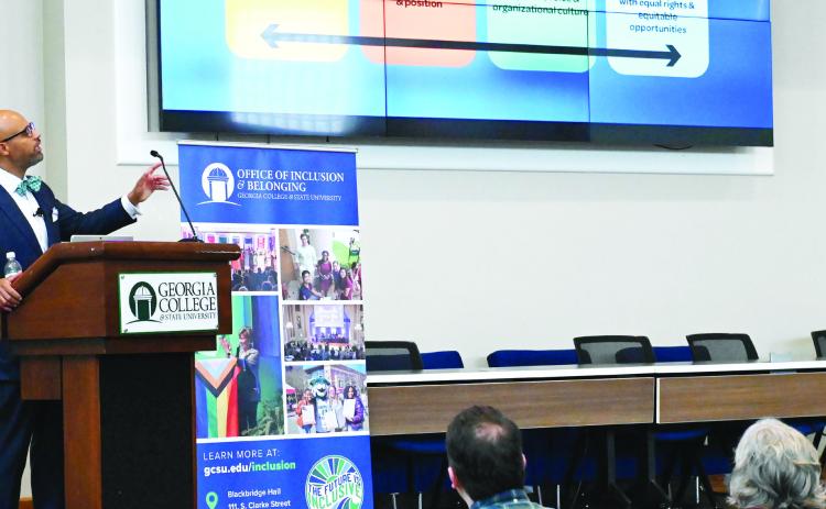 Tuesday’s keynote speaker was Dr. Clyde Wilson Pickett, vice chancellor for equity, diversity and inclusion of the University of Pittsburgh. He spoke about the demographics of the United States and its effects. COURTESY OF GCSU